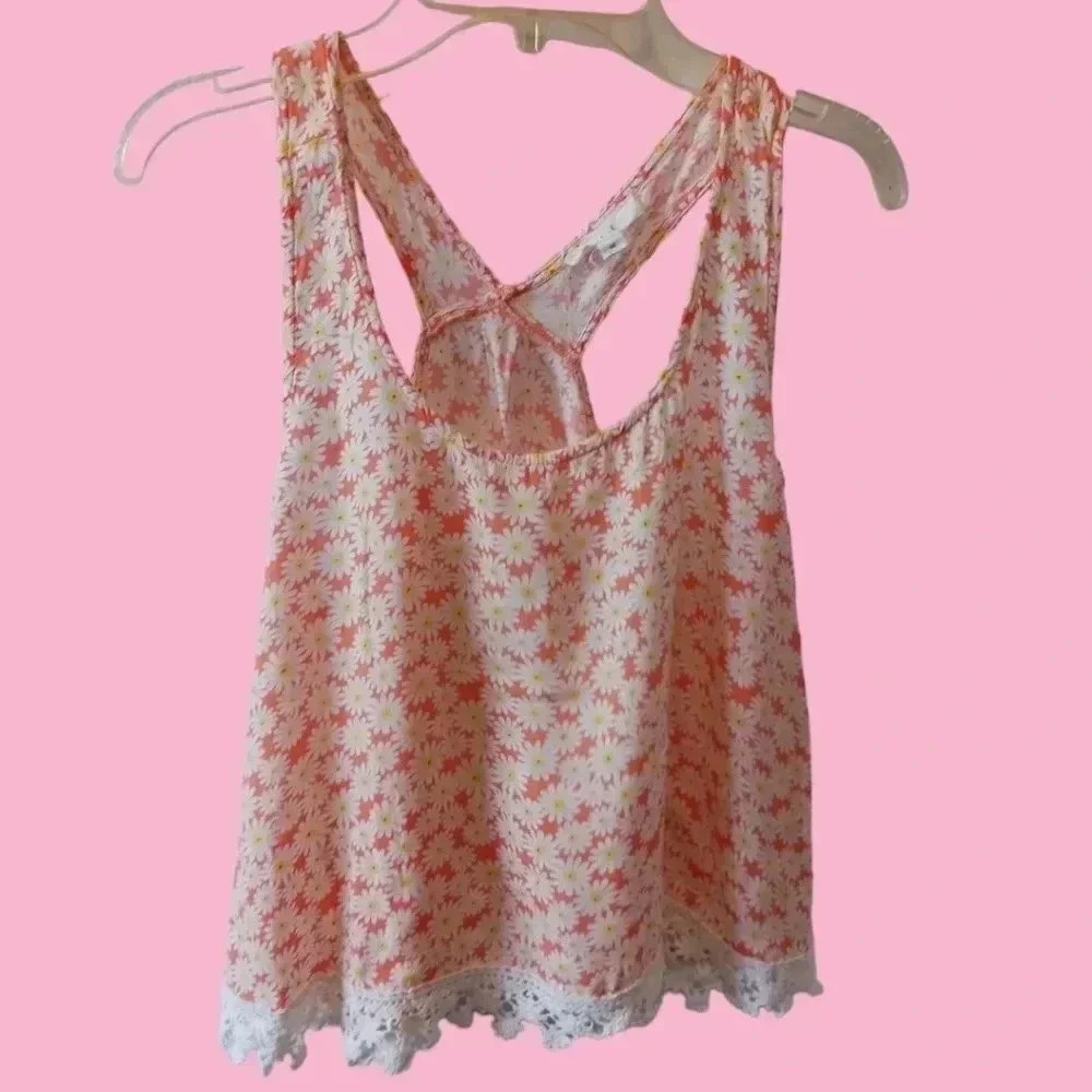 Mine daysi lace tank top sleeveless size M orange/wht/yellow